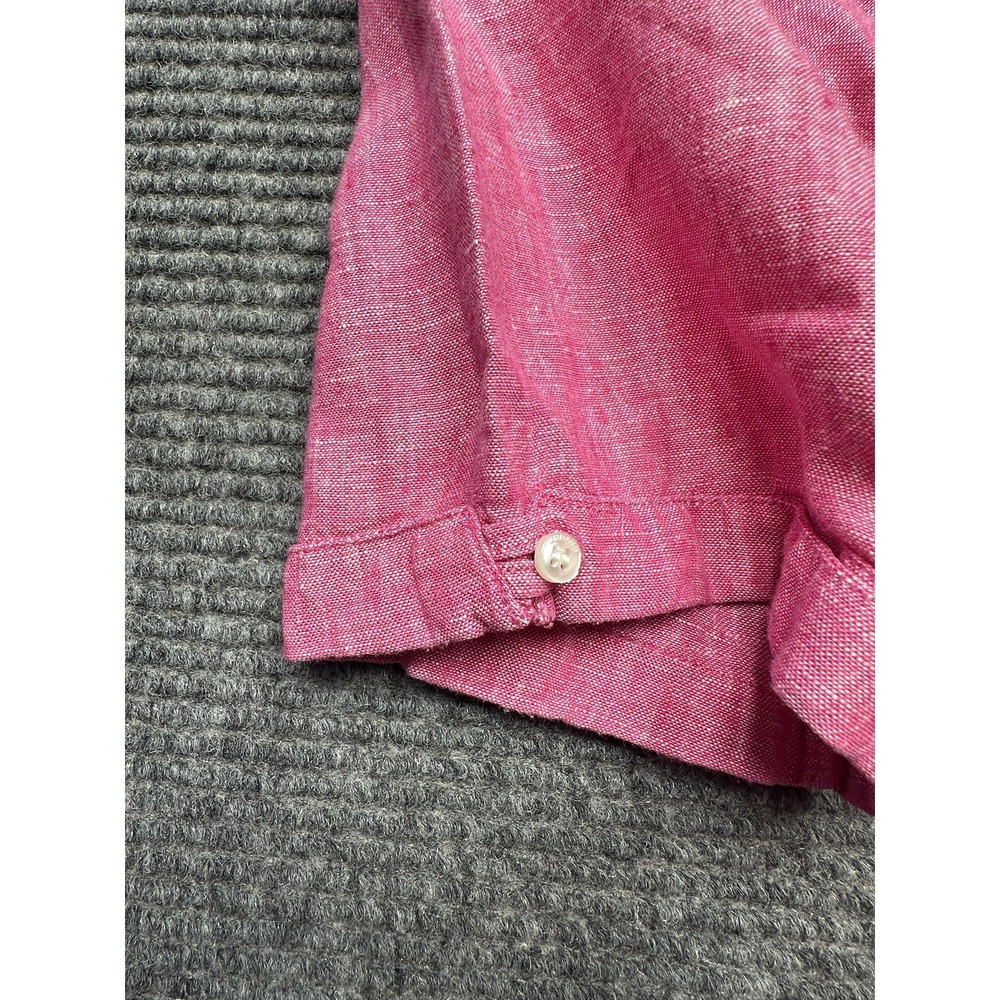 Baird McNutt Linen Shirt Mens Large Pink Short Sleeve Murano Slim Fit Button‎ - Picture 8 of 8